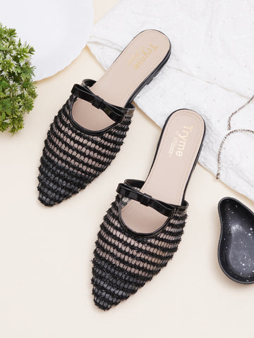 Casual Textured Pointed Toe Mule