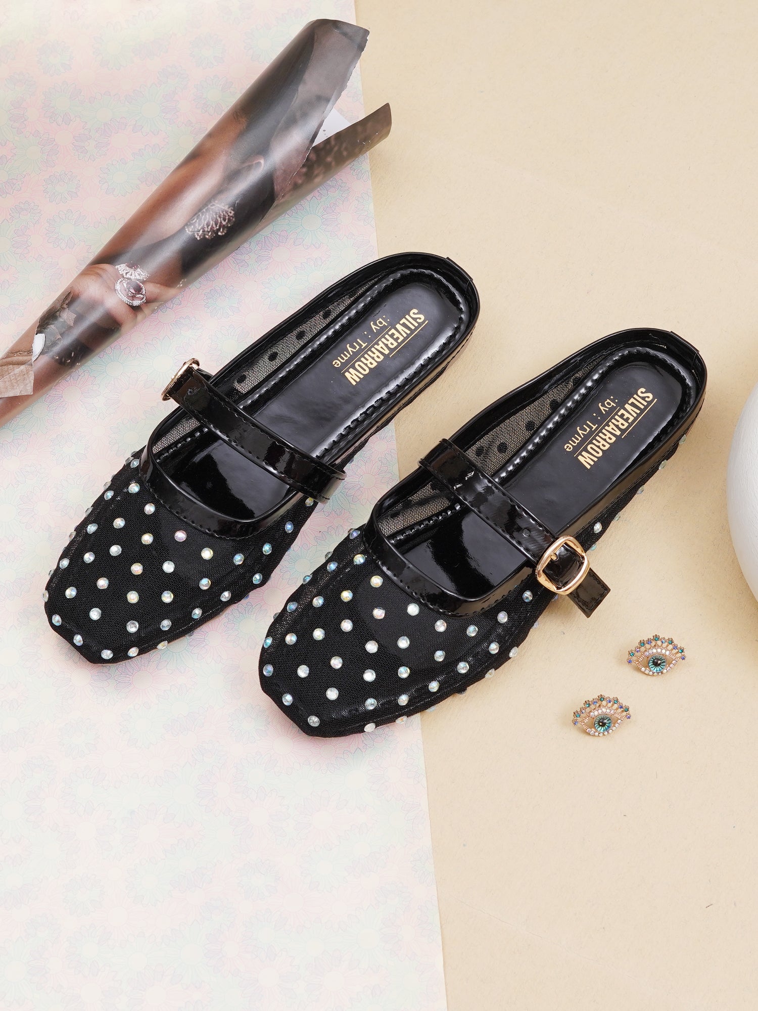 Embellished Square Toe Mary Jane Mule