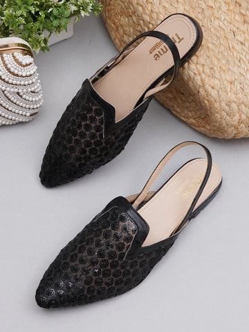 Embellished Pointed Toe Slingback Mules
