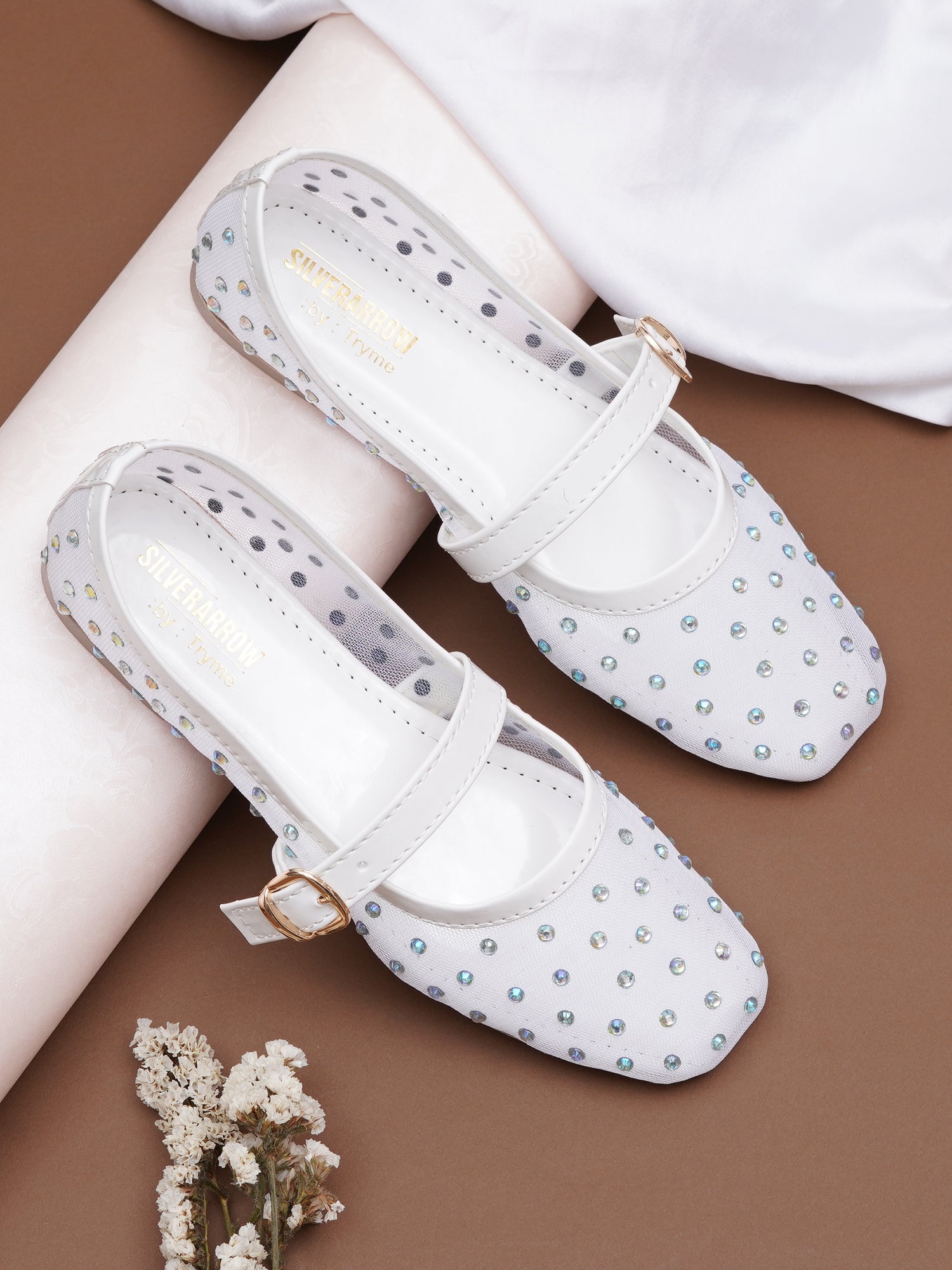 Verstyle Embellished Mary Jane Ballet Flats