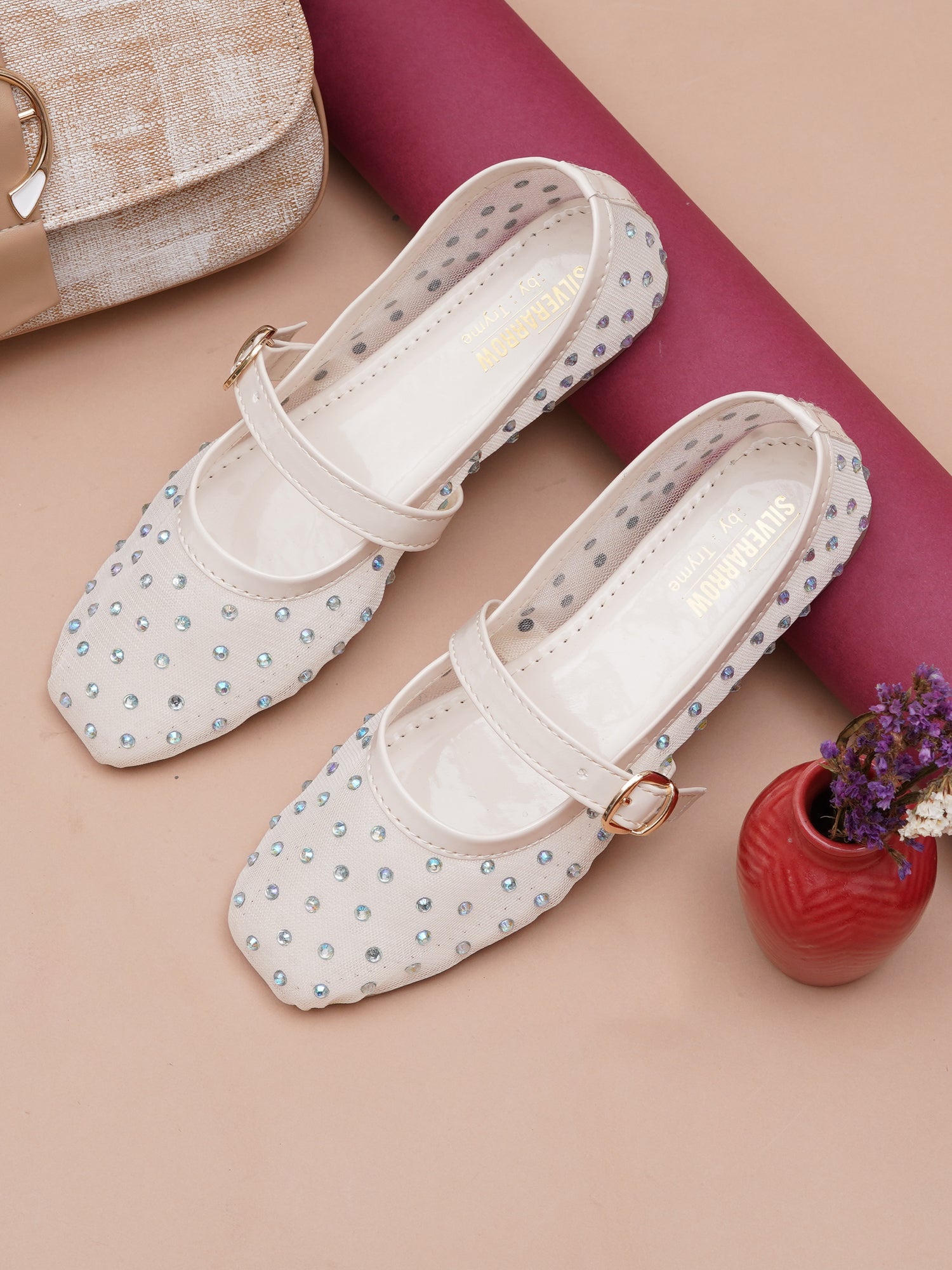 Verstyle Embellished Mary Jane Ballet Flats