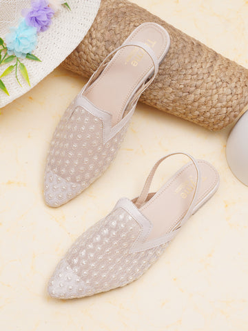 Embellished Pointed Toe Slingback Mules