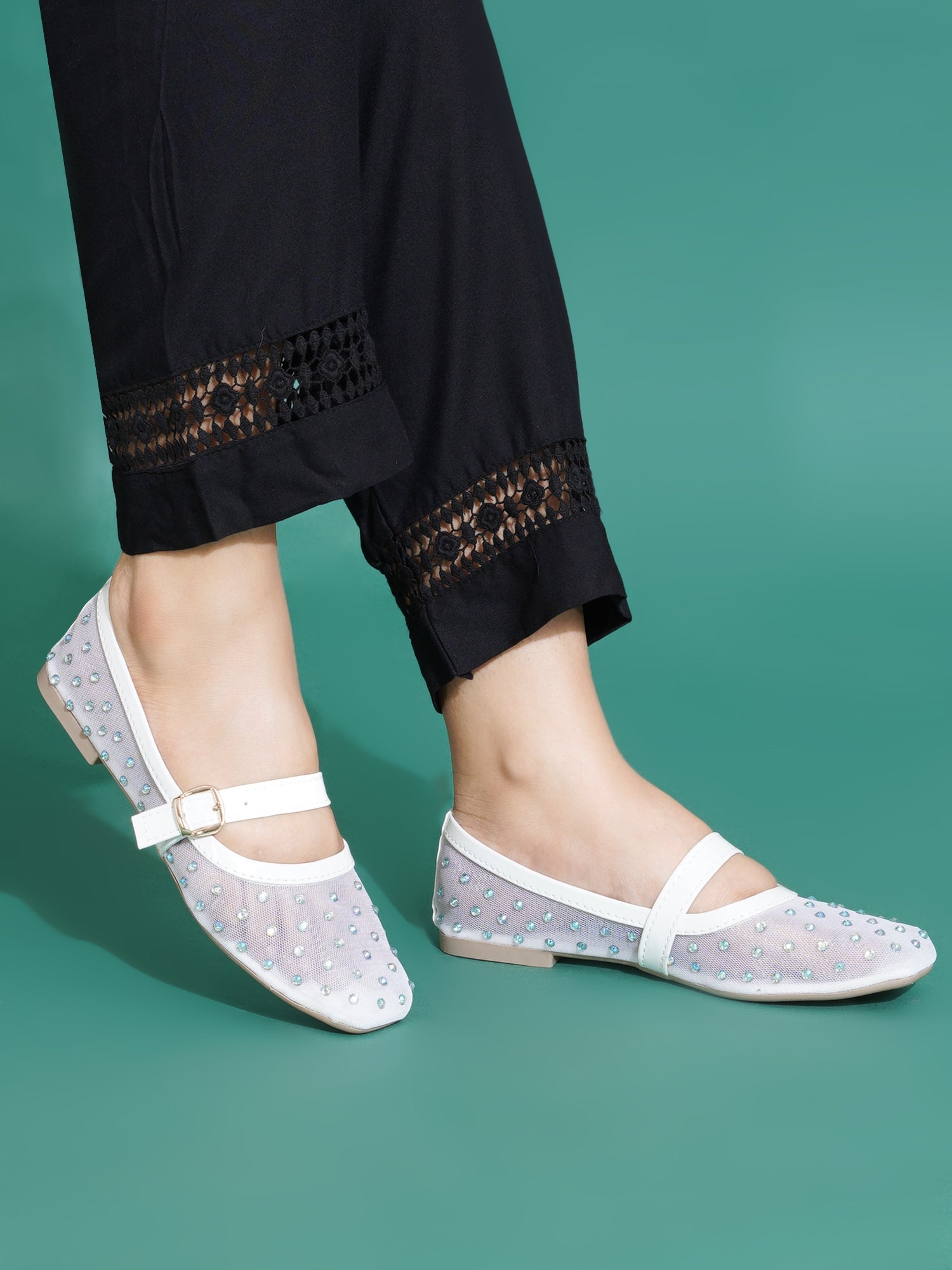 Verstyle Embellished Mary Jane Ballet Flats