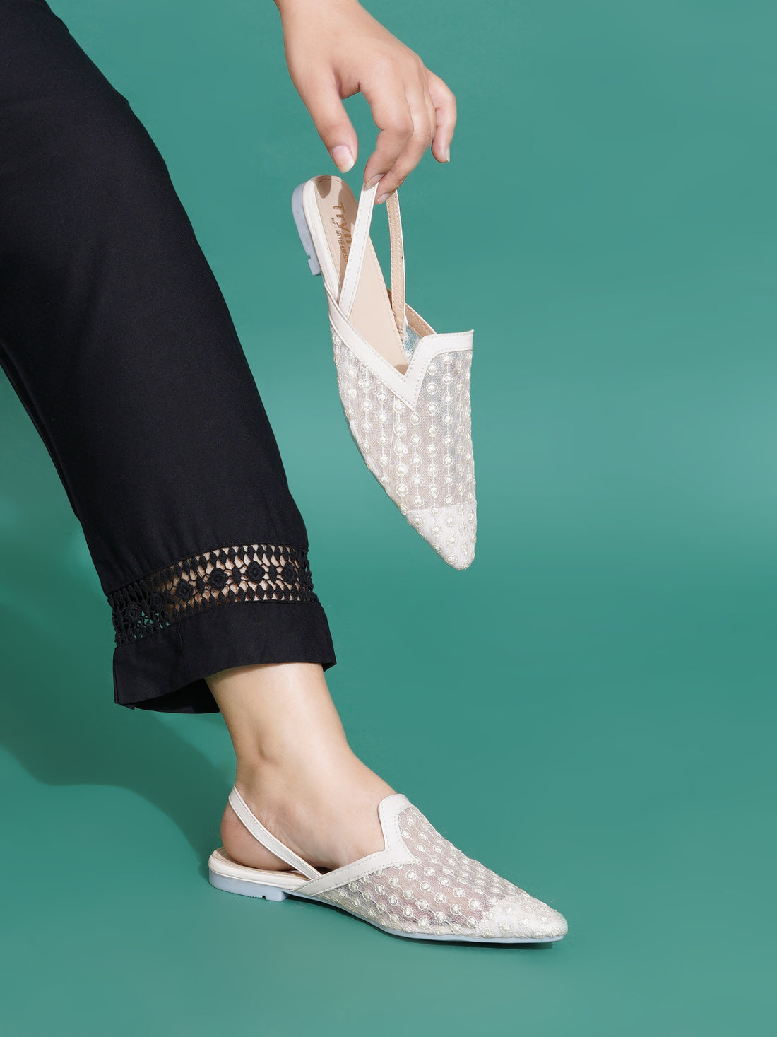 Embellished Pointed Toe Slingback Mules