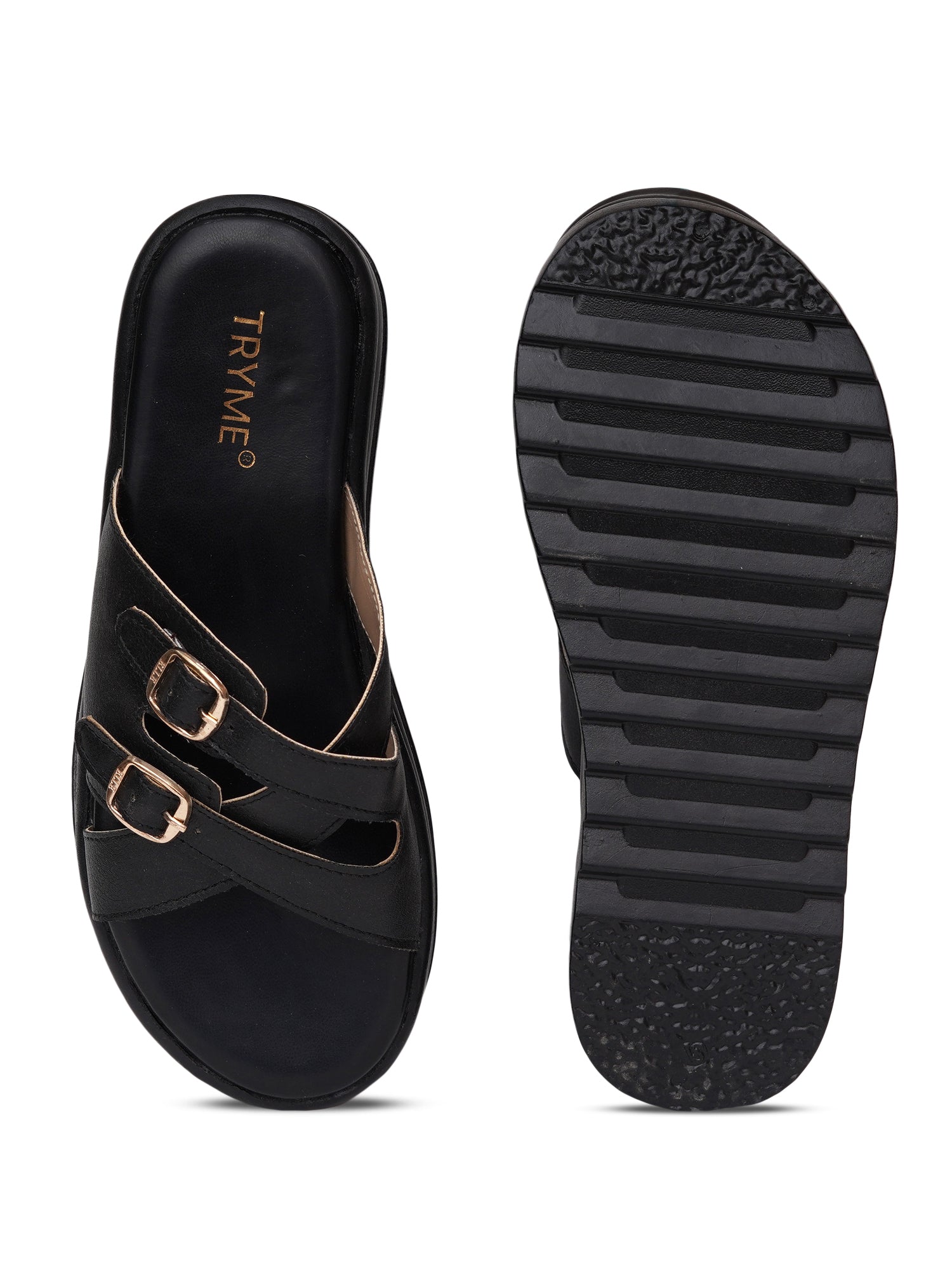 Elegent Double Buckle Comfort Platform Slides