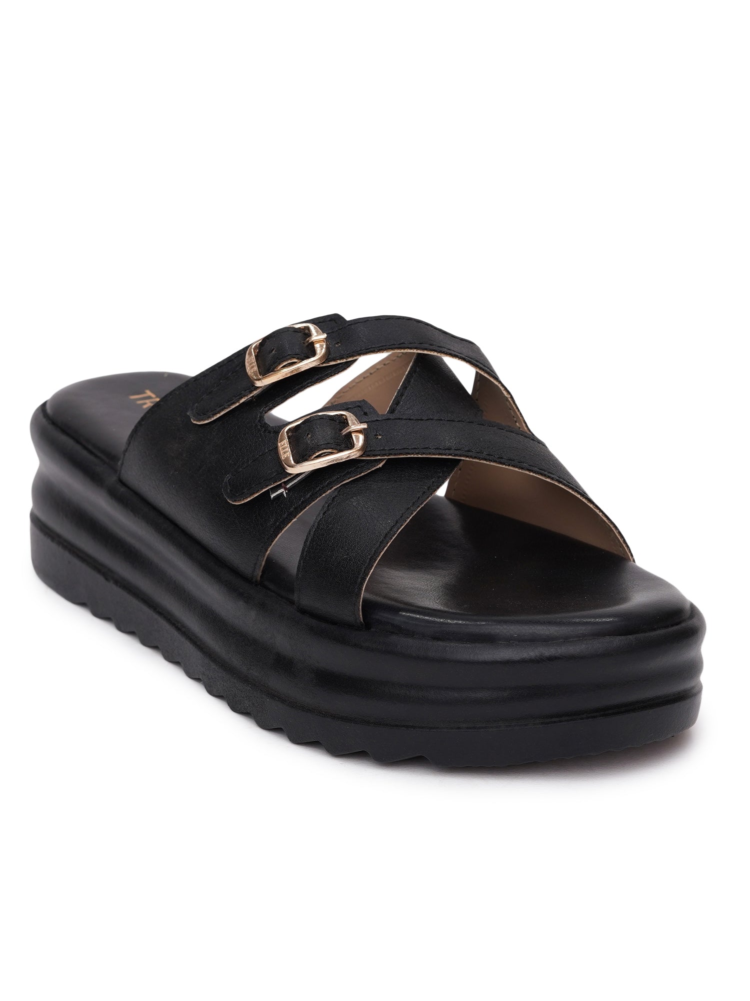 Elegent Double Buckle Comfort Platform Slides