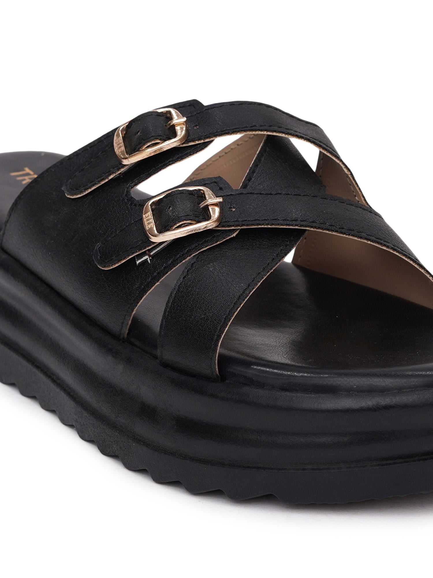 Elegent Double Buckle Comfort Platform Slides