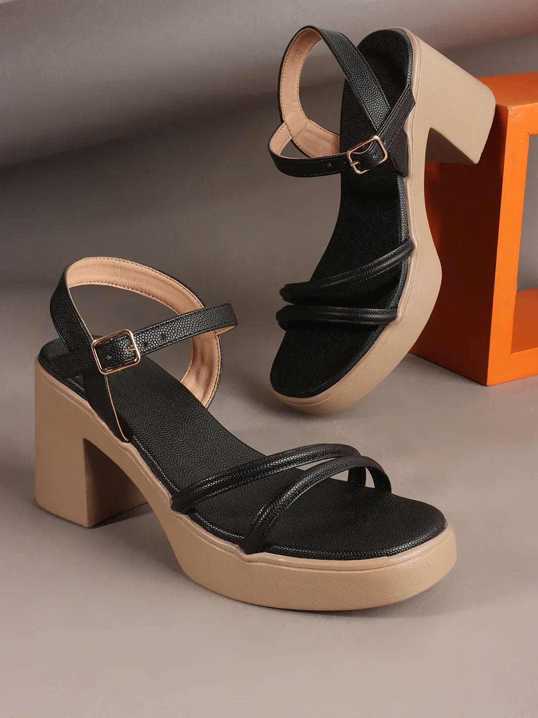 Elegant Triple-Strap Chunky Heel Sandals
