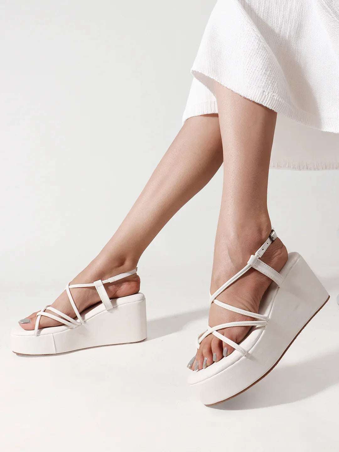 Trendy Open-Toe Strappy Wedges Heel Sandals