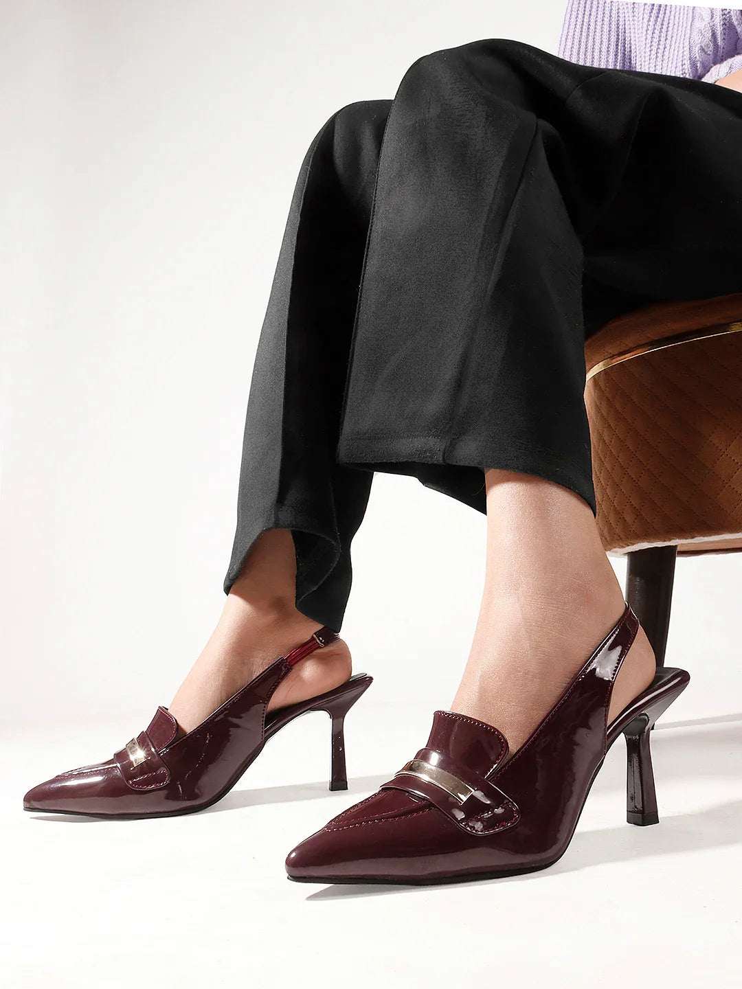 Elegant Glossy Finish Slingback Pumps