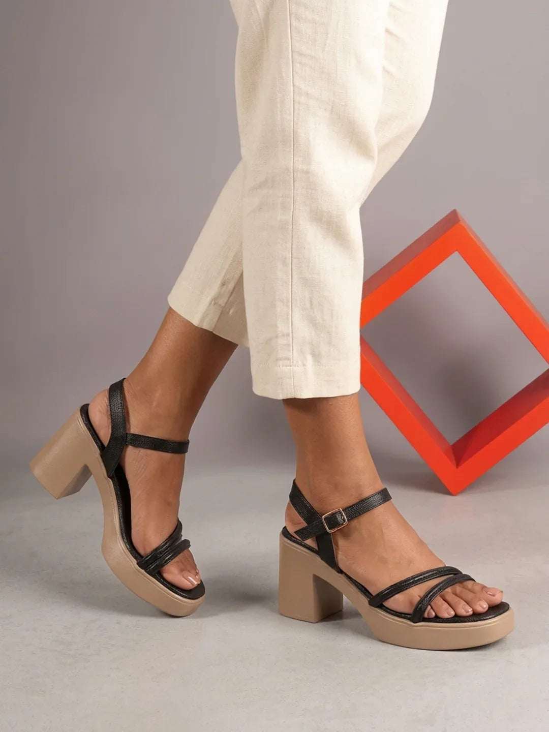 Elegant Triple-Strap Chunky Heel Sandals