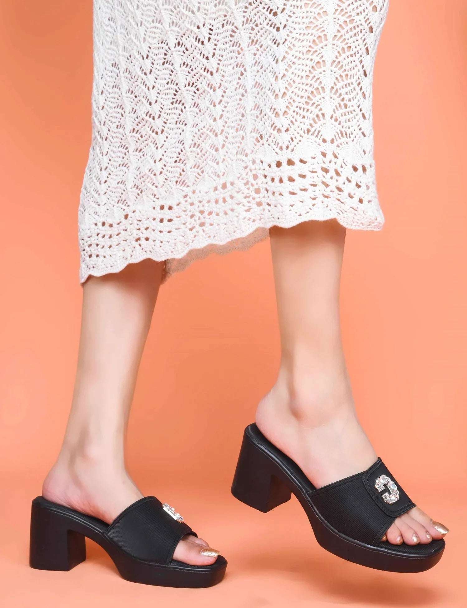 Elegant Open Toe Heeled Sandals with Crystal Accent