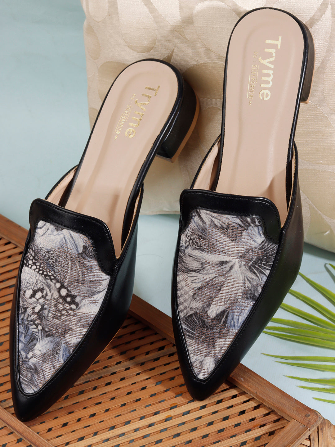 Flora Pointed Toe Printed panel Designer Mules
