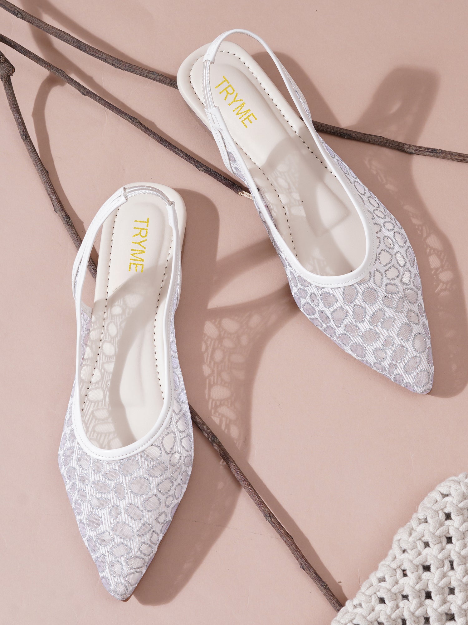 Glitter Embellished Pointed Toe Slingback Mules