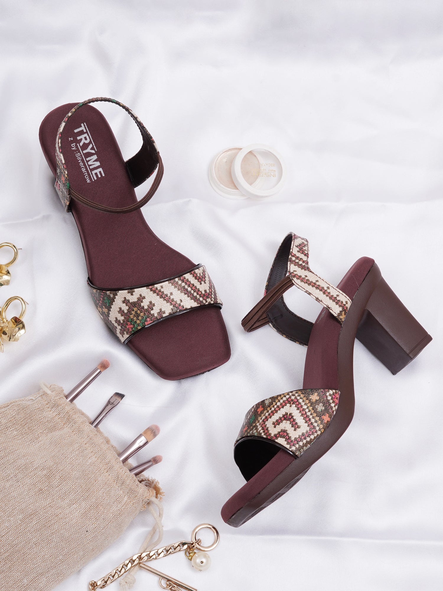 Boho Print Slingback Square Toe Block Heel Sandals
