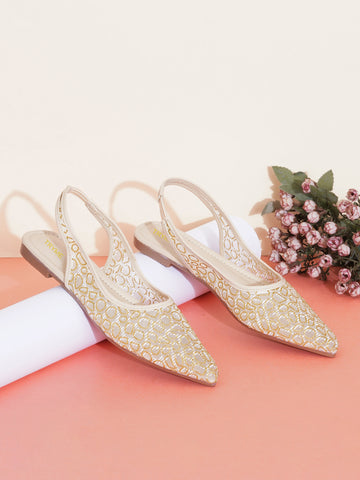 Glitter Embellished Pointed Toe Slingback Mules