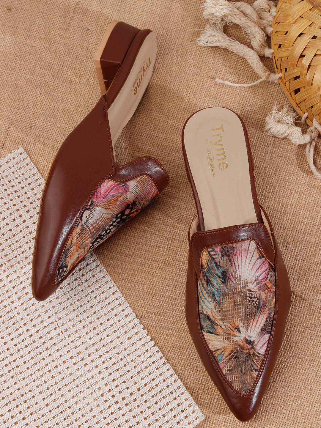 Flora Pointed Toe Printed panel Designer Mules