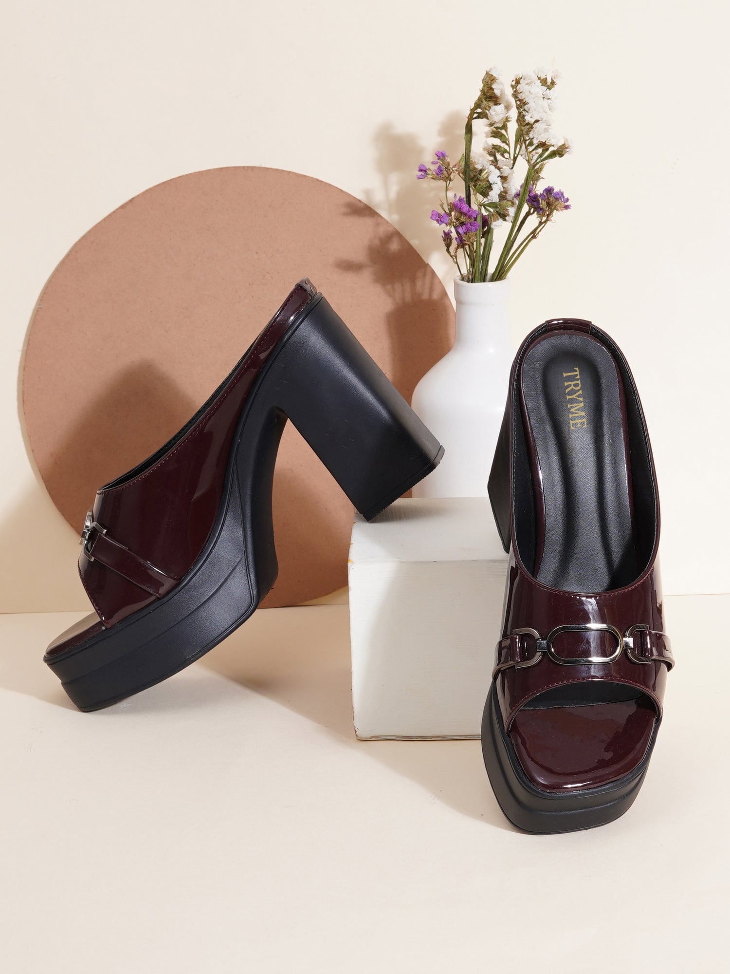 Elegent Patent Platform Block Heel