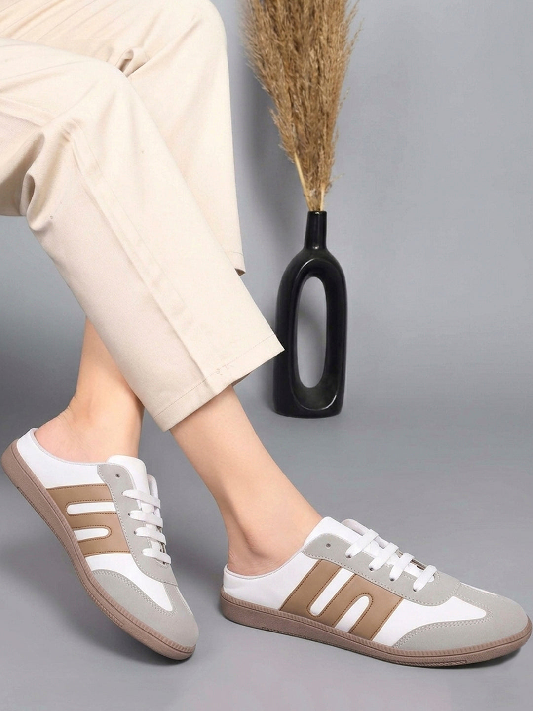 Retro Lace-Up Casual Mule Style Sneakers with Lace-up