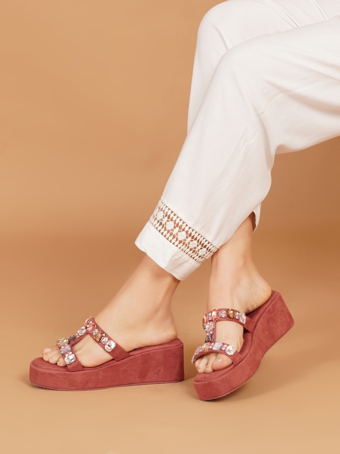 Glam Crystal Strap Wedge Sandals