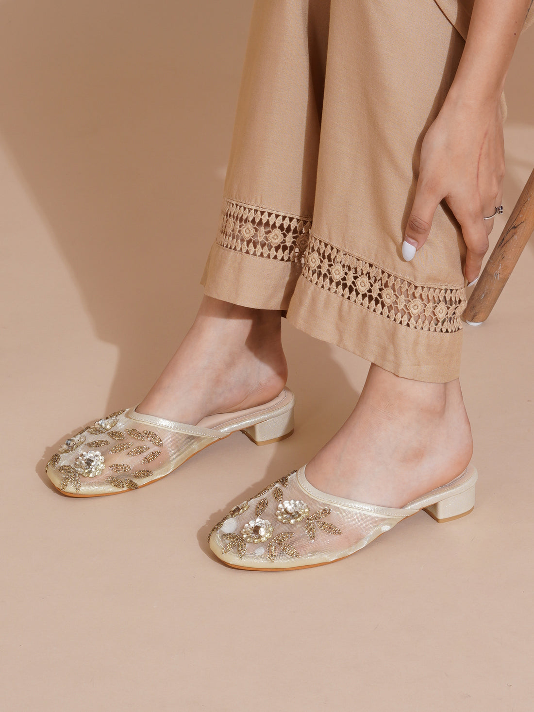 Handcrafted Embellished Beaded Floral Mules
