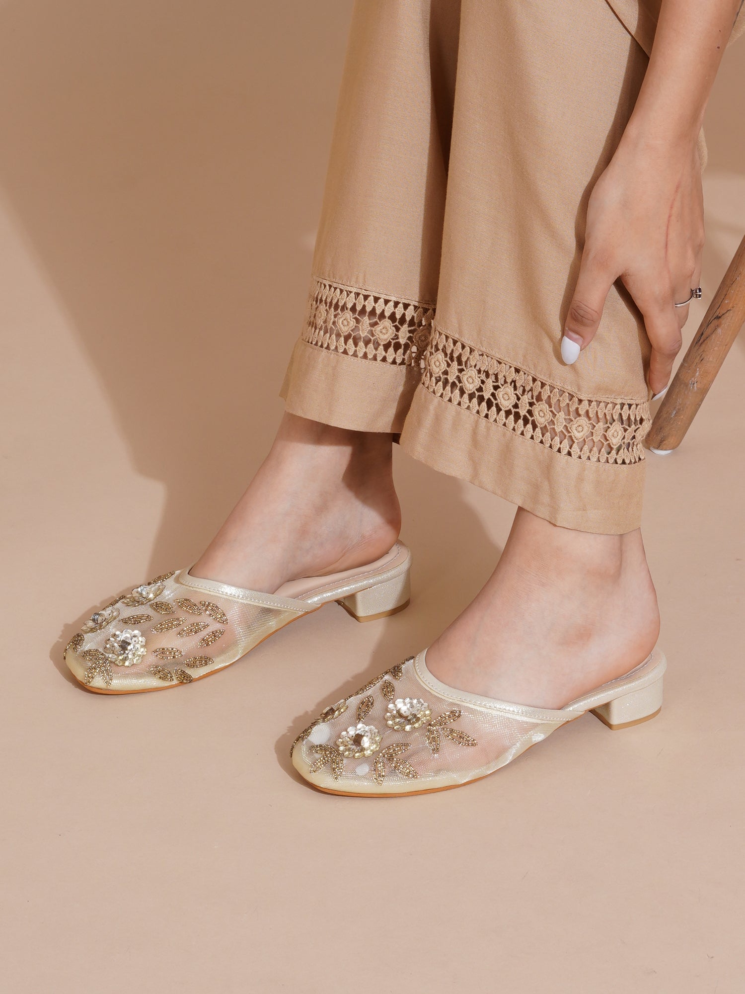 Handcrafted Embellished Beaded Floral Mules