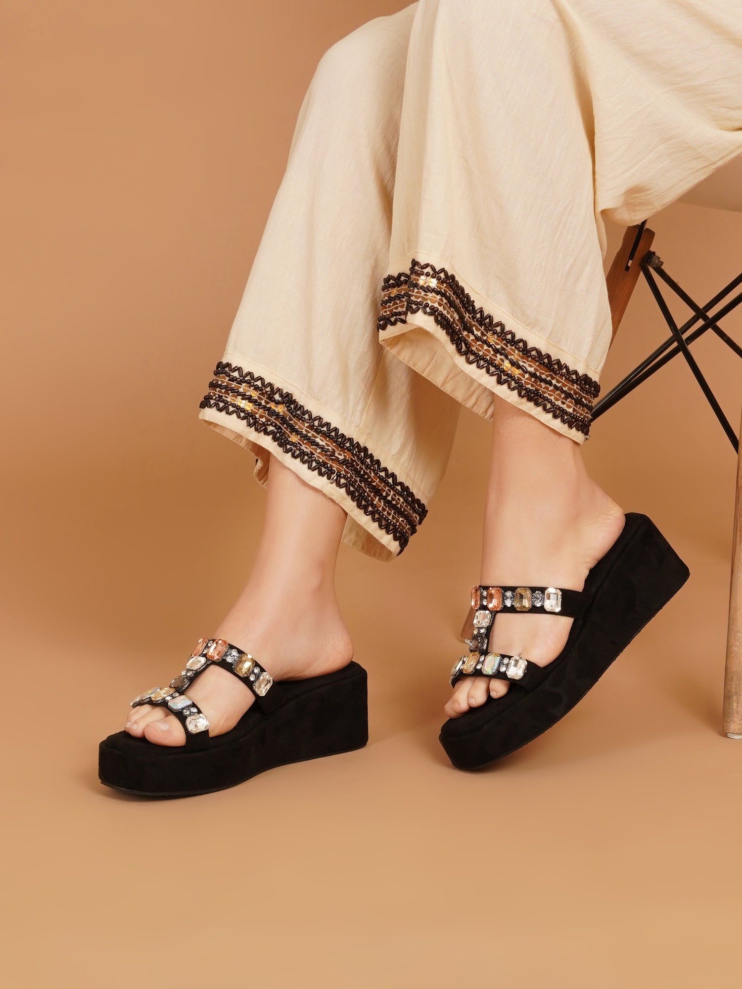 Glam Crystal Strap Wedge Sandals