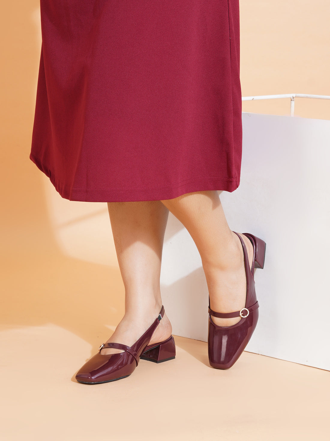 Elegant Patent Finish Mary Jane Slingback Heels with Strap Detail