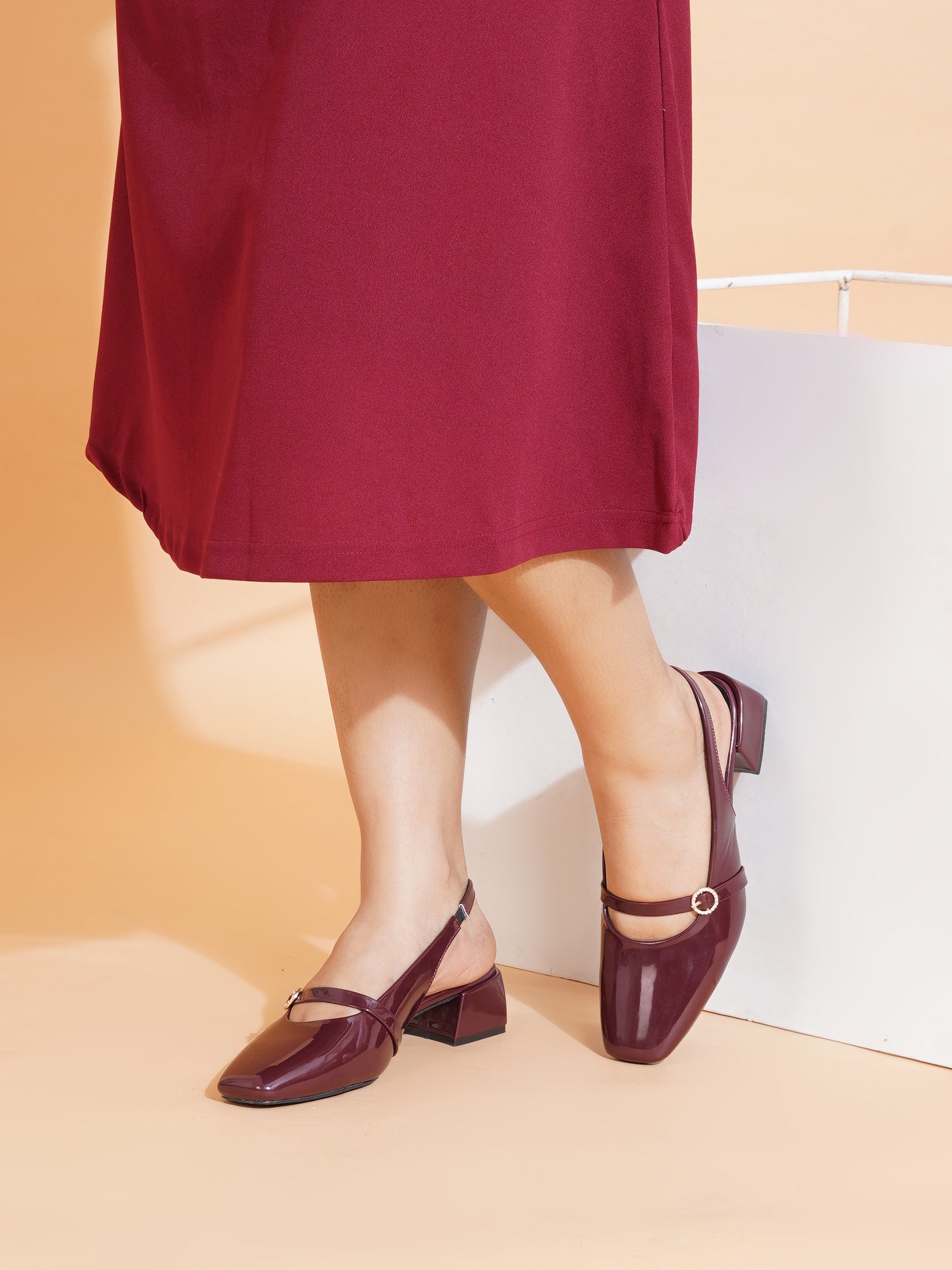Elegant Patent Finish Mary Jane Slingback Heels with Strap Detail