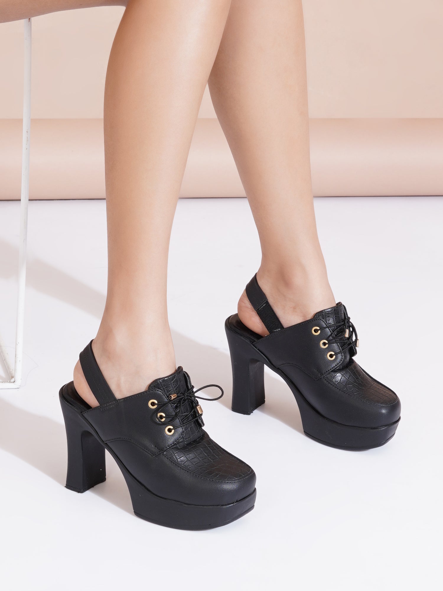 Retro Lace-Up Slingback Chunky Block Heel Pumps