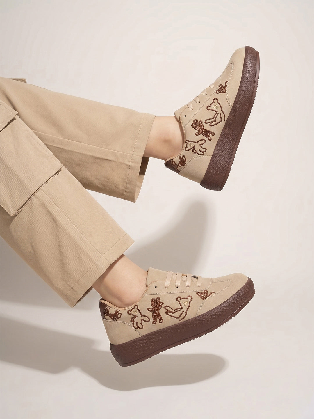Trendy Teddy Embroidered Platform Sneakers