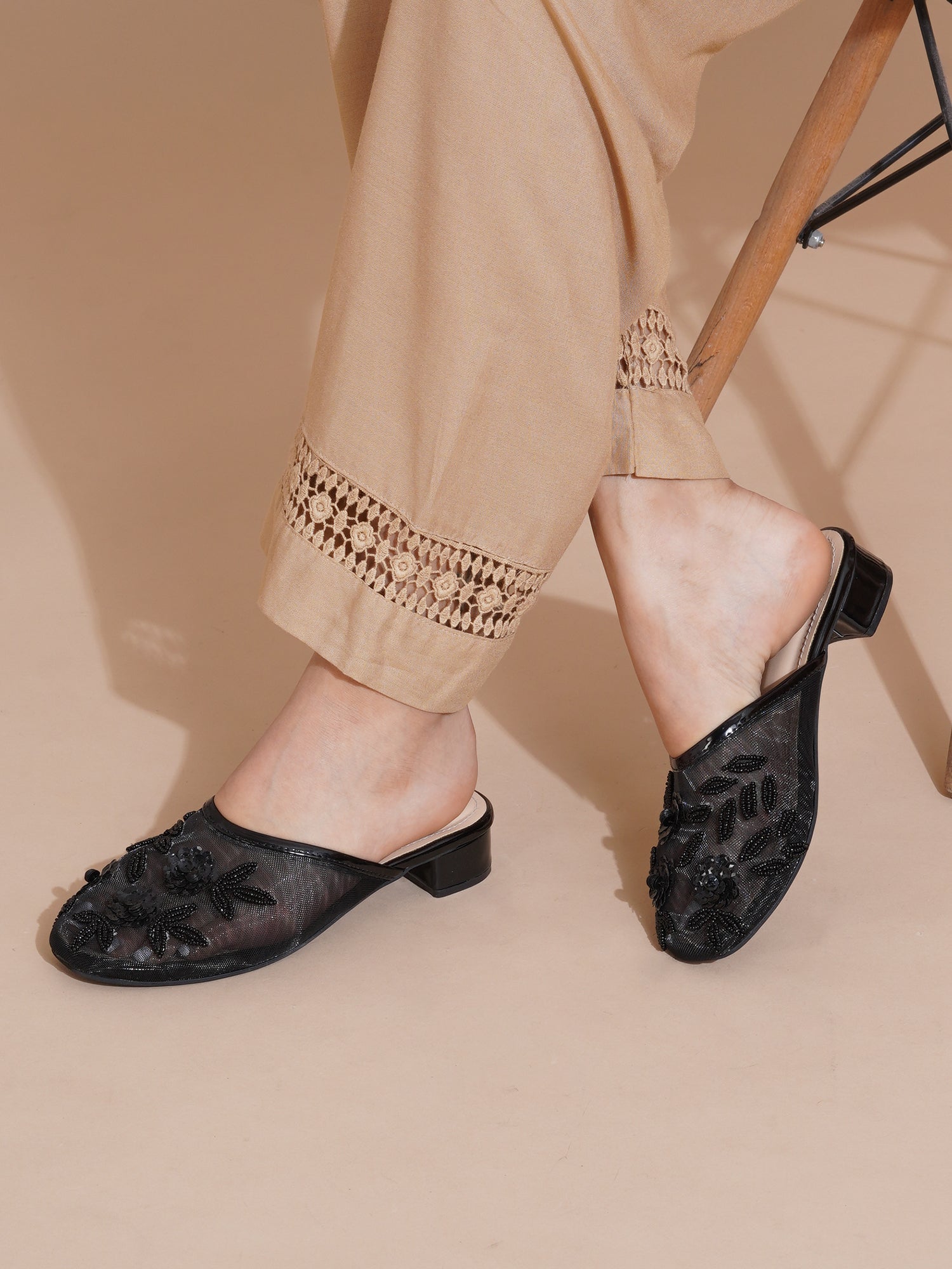 Handcrafted Embellished Beaded Floral Mules
