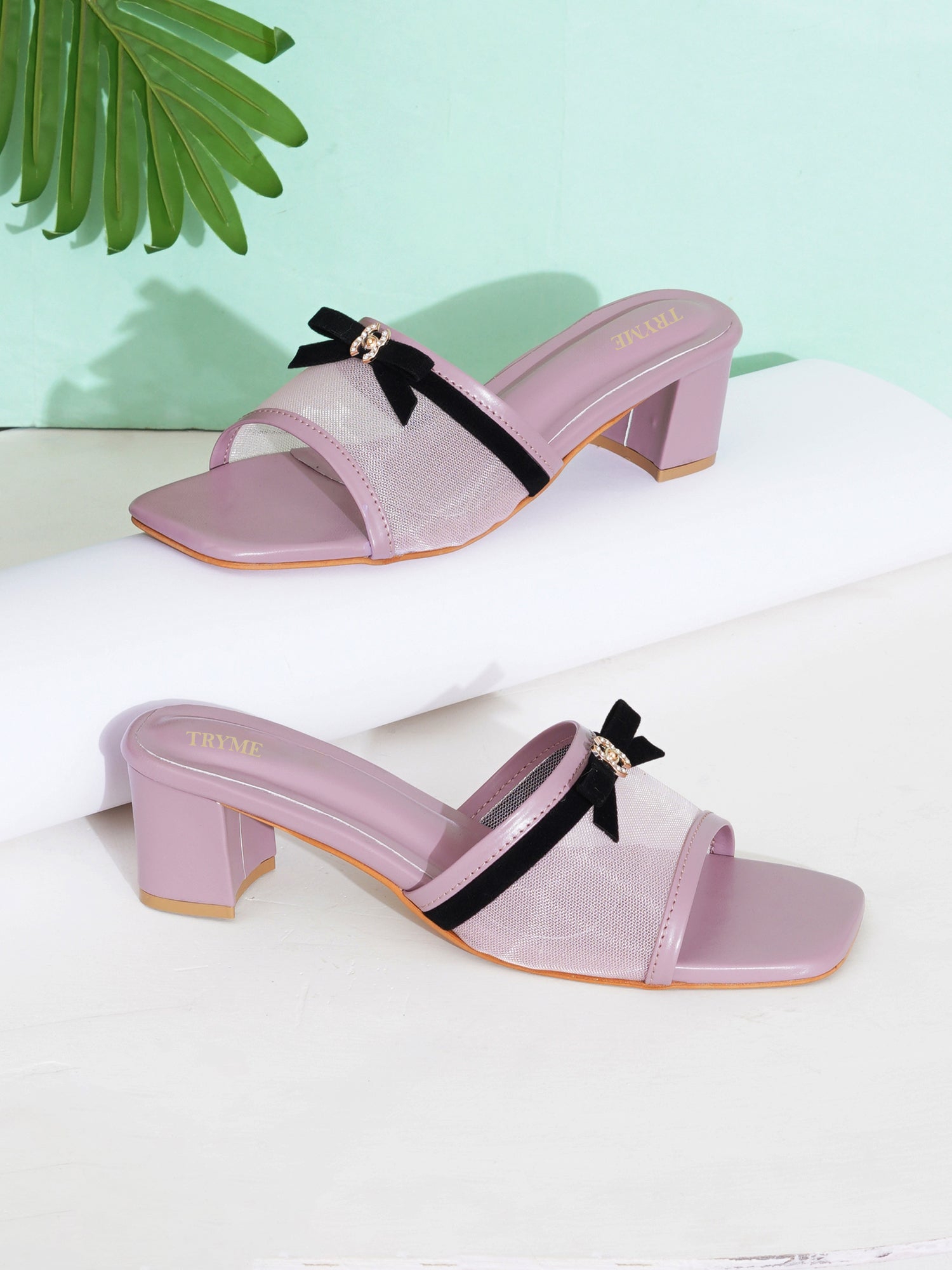 Elegant Open Toe Mesh Bow Block Heel Sandal