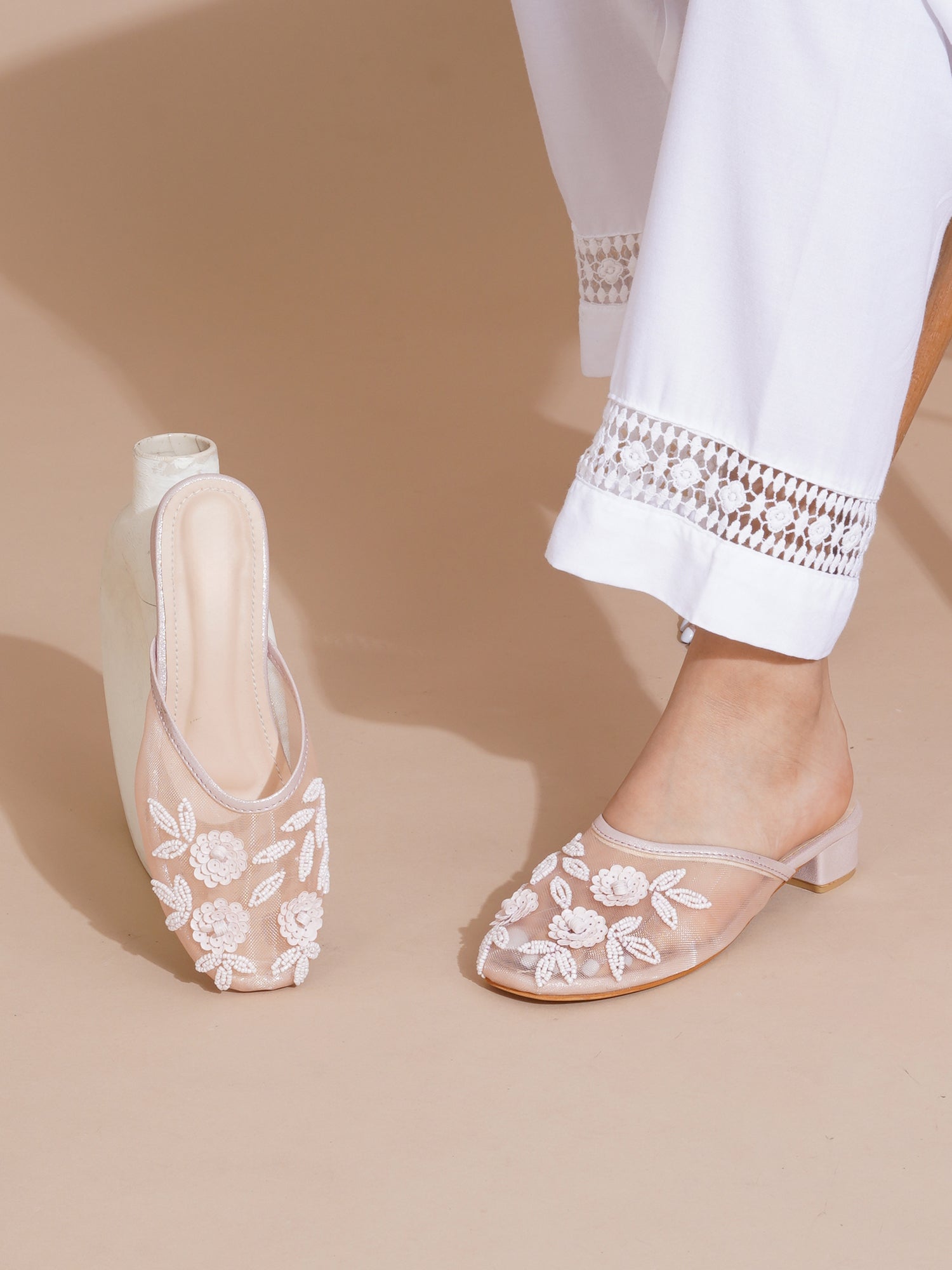 Handcrafted Embellished Beaded Floral Mules