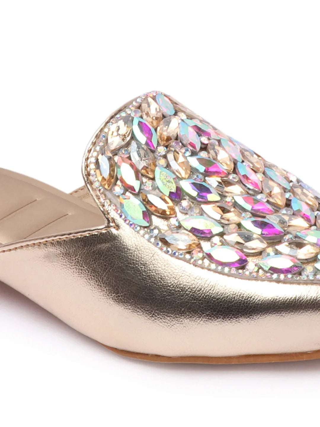 Crystal Embellished Pointed Toe Mule Flats