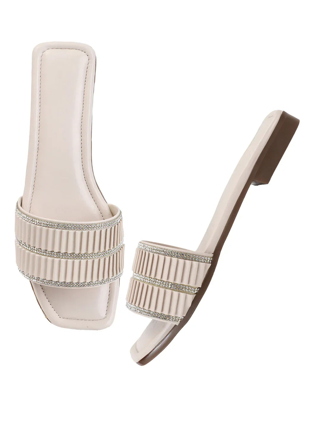 TRYME Trendy Square Toe Slip-on Flat Sandals For Women And Girls