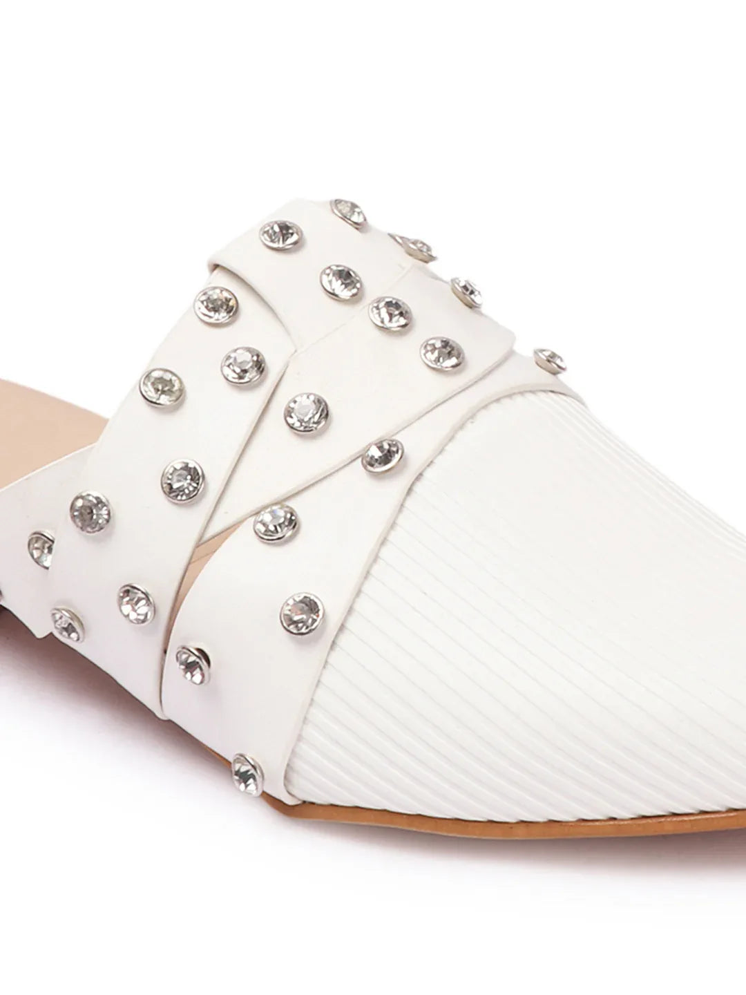 Textured Pointed Toe Studded Slip-On Mules