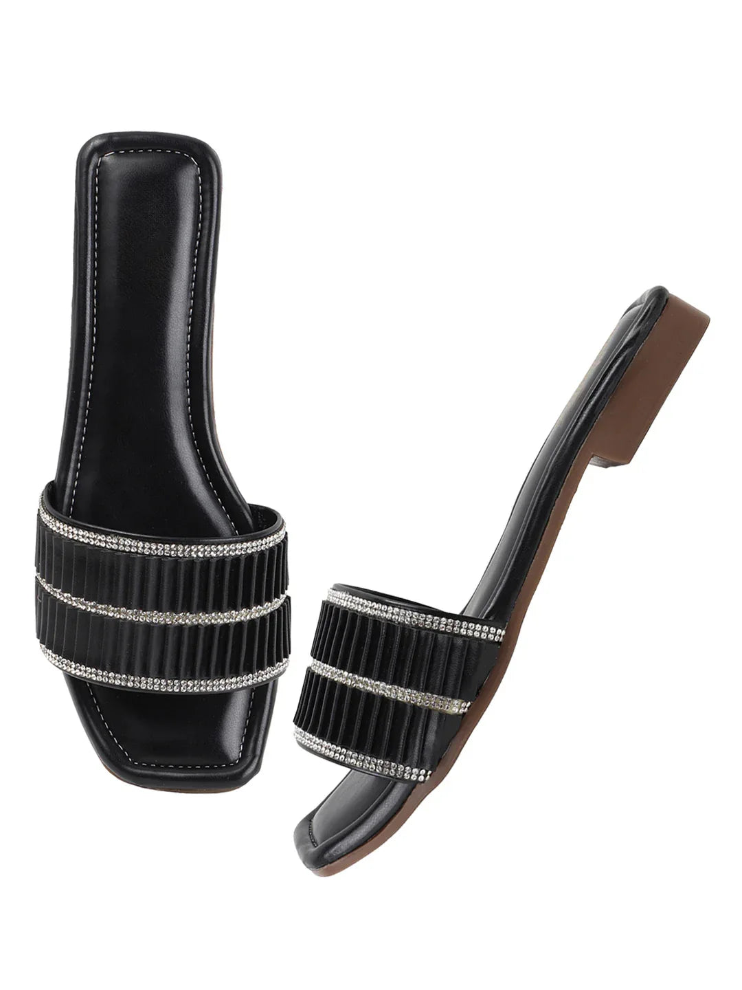 TRYME Trendy Square Toe Slip-on Flat Sandals For Women And Girls