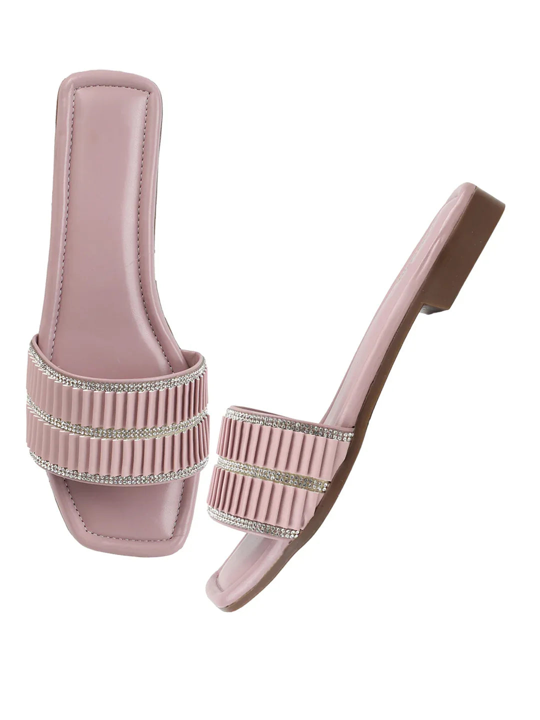 TRYME Trendy Square Toe Slip-on Flat Sandals For Women And Girls