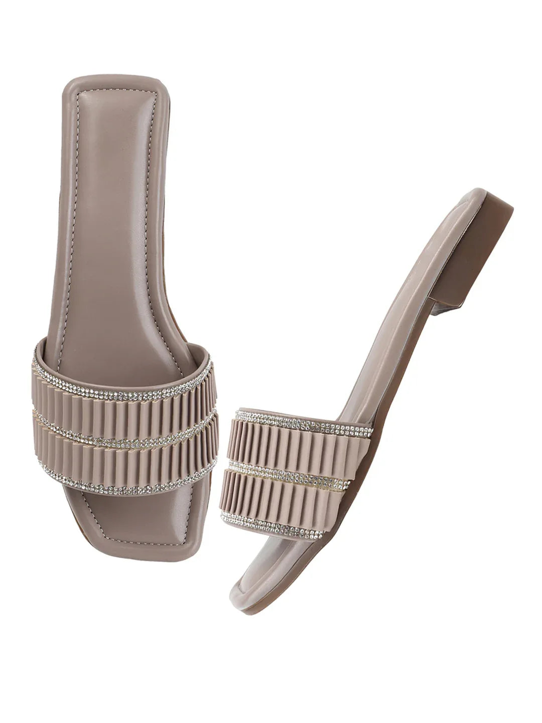 TRYME Trendy Square Toe Slip-on Flat Sandals For Women And Girls