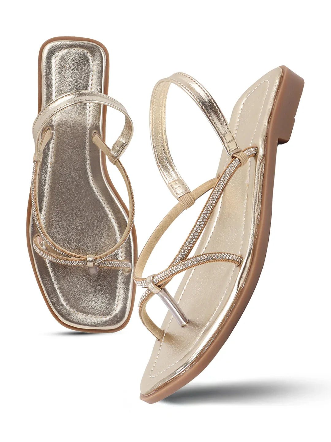 TRYME Tiny Embellished Rhinestones Slingback Flat Sandals For Women's