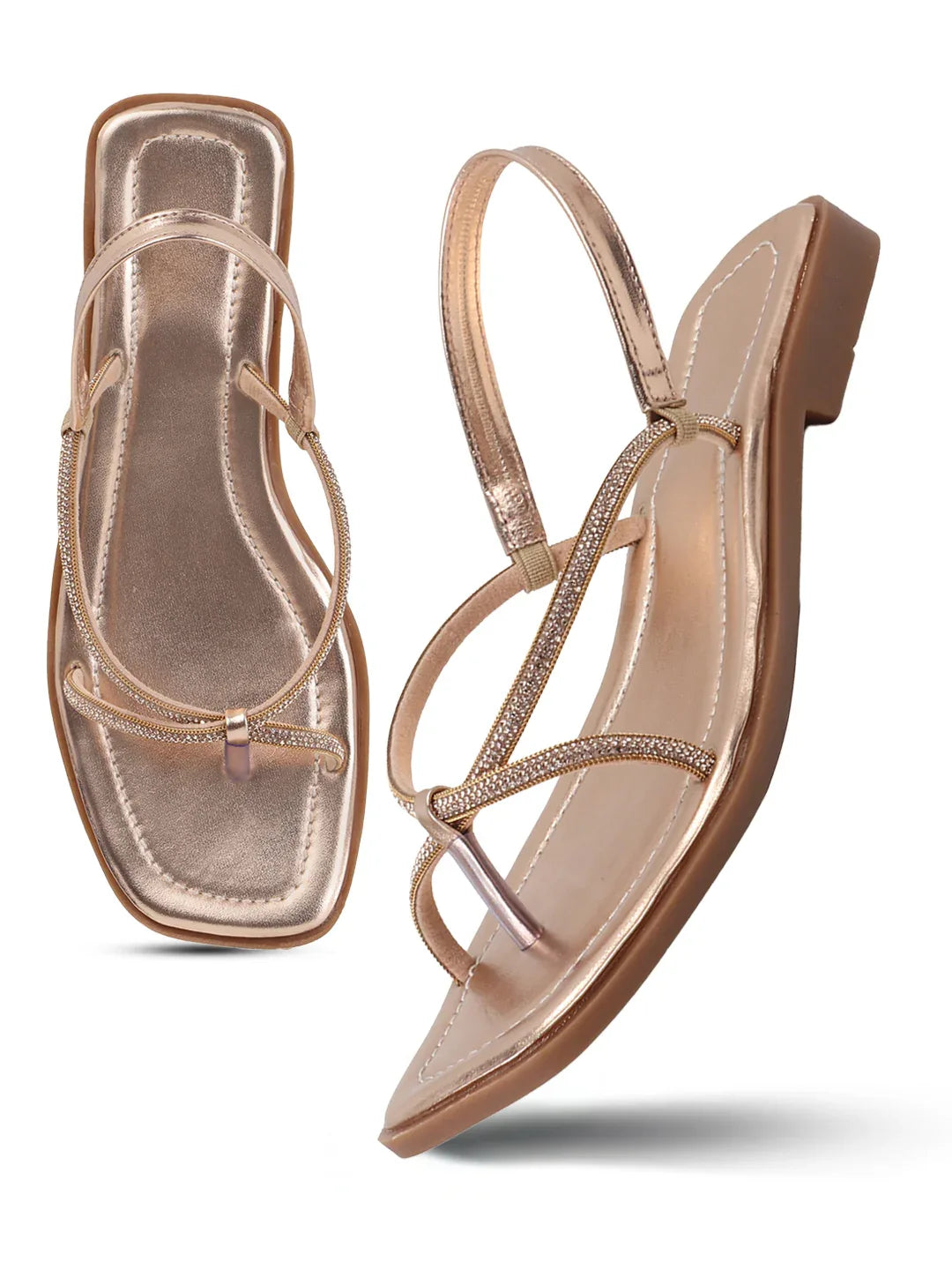 TRYME Tiny Embellished Rhinestones Slingback Flat Sandals For Women's