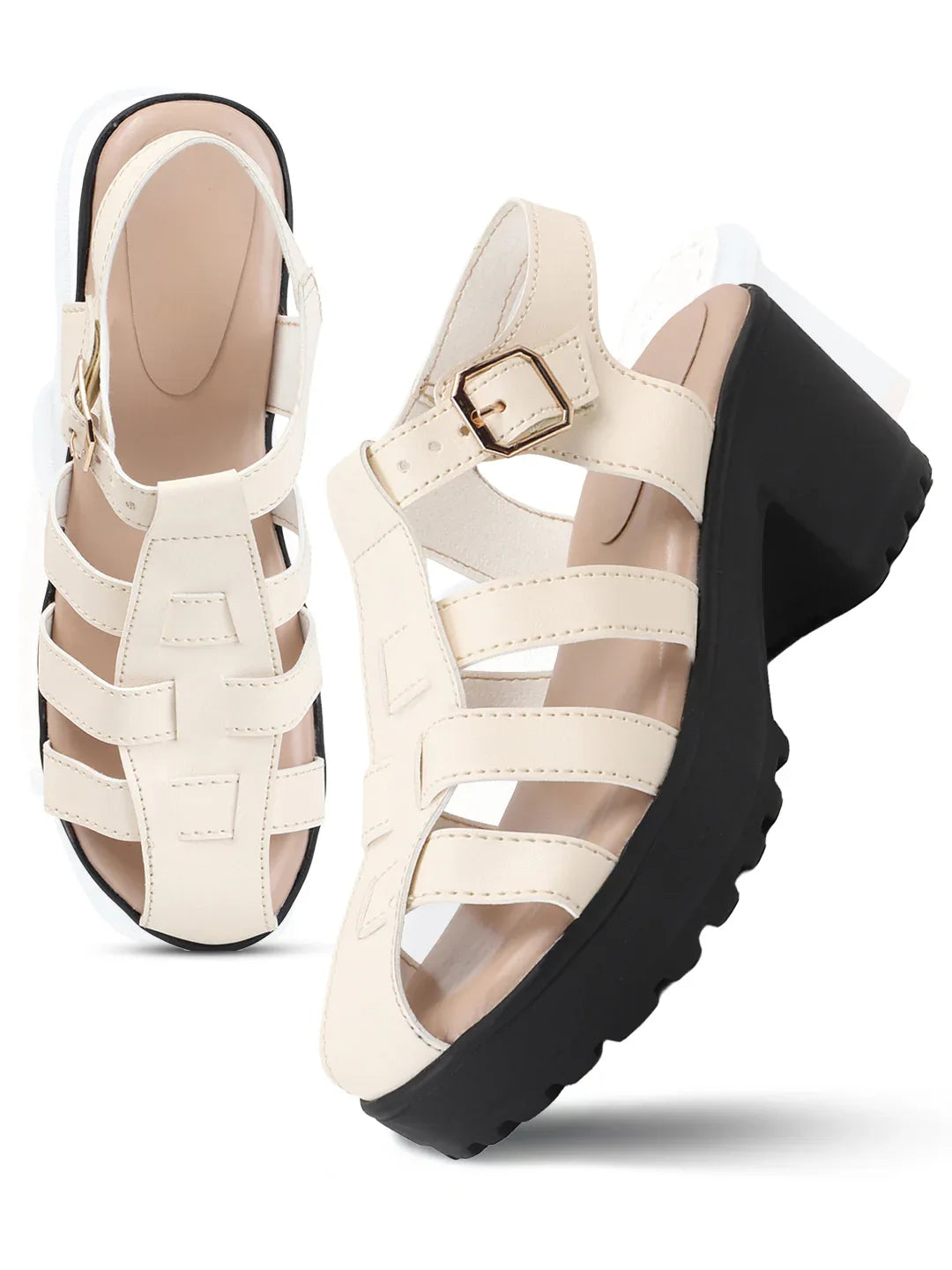 Bold Multi-Strap Casual Heels