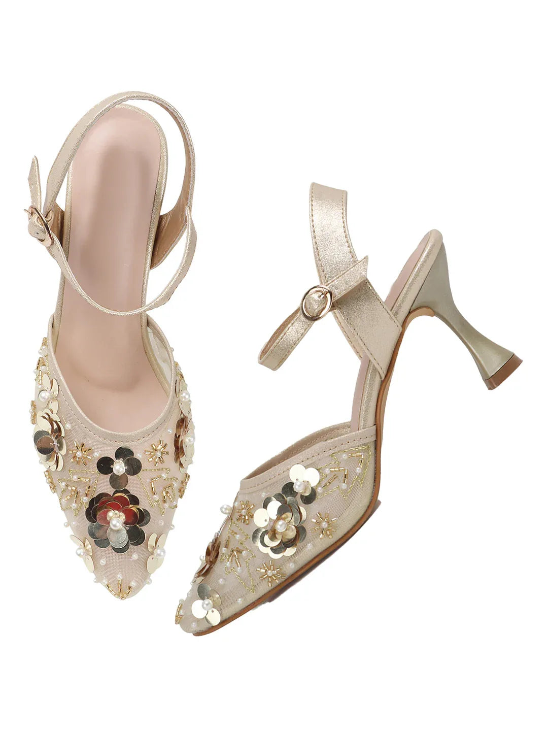 Festive Mesh Embellished Mid Heel Sandals