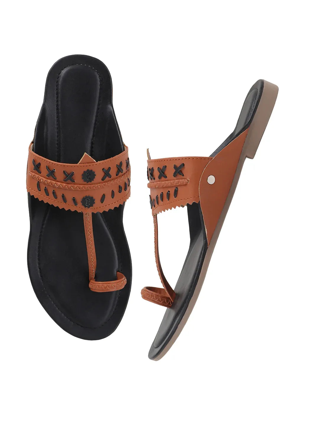 Embroidered Strap Flat Sandals