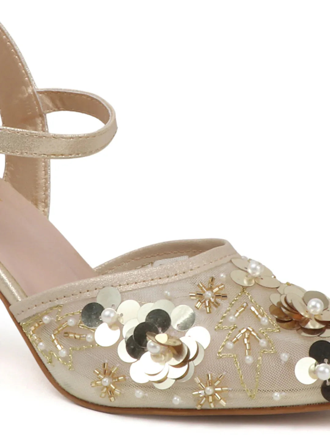 Festive Mesh Embellished Mid Heel Sandals