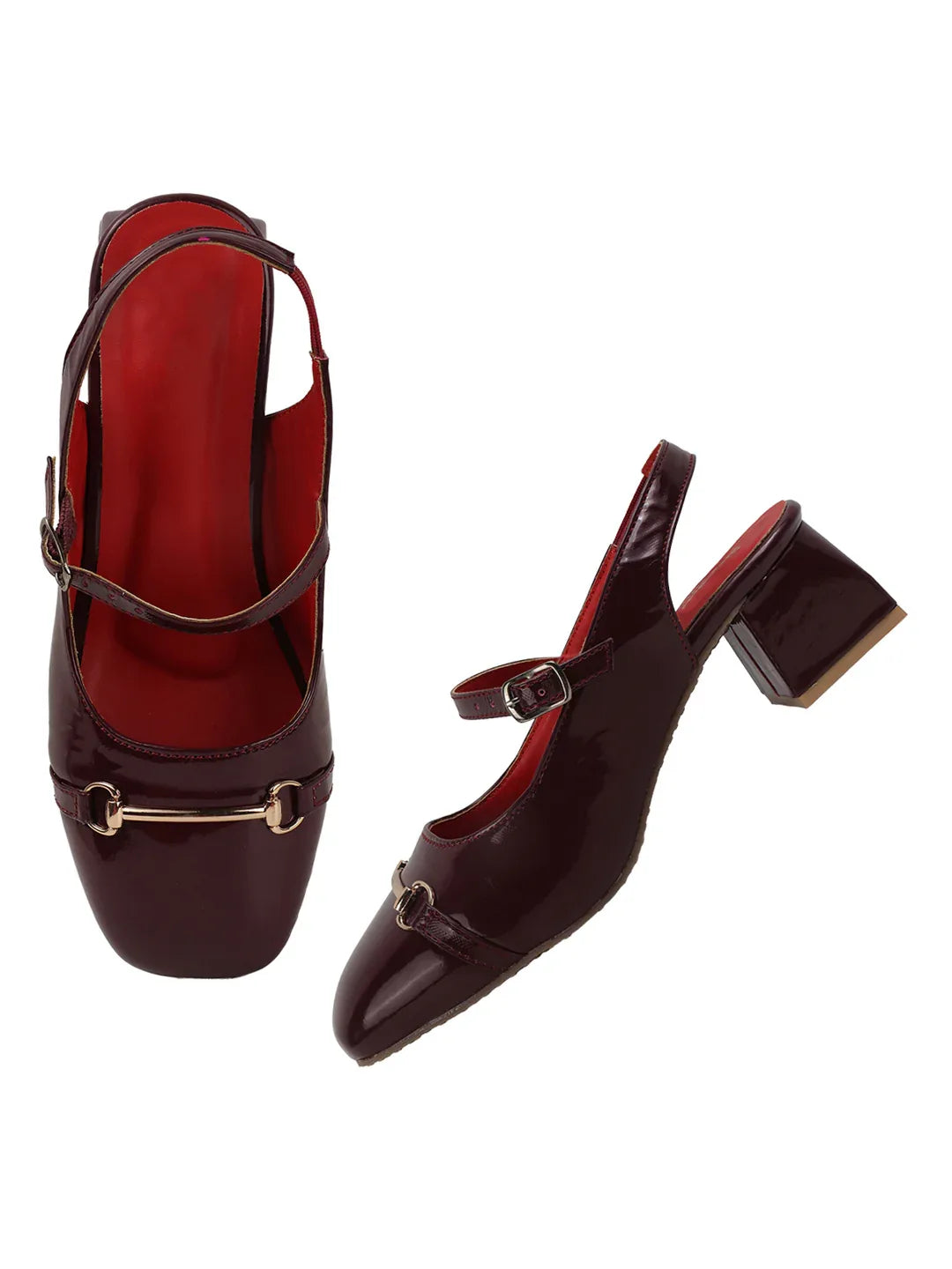 Classic Patent Strap Mid Heel Pumps