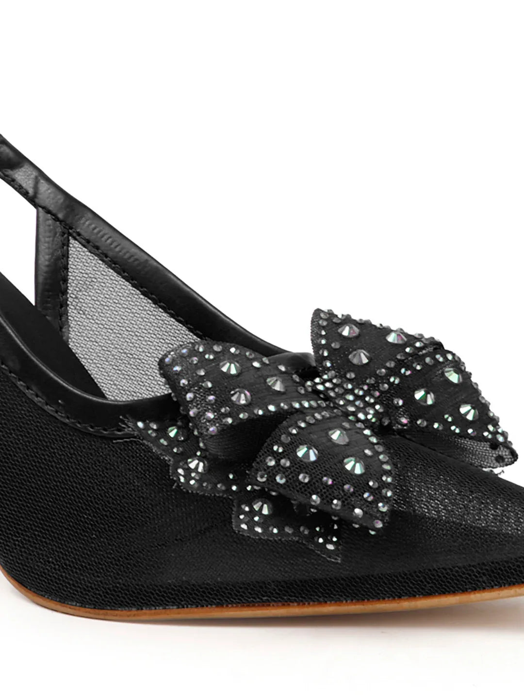 Glam Studded Bow Pointed Slingback Heels