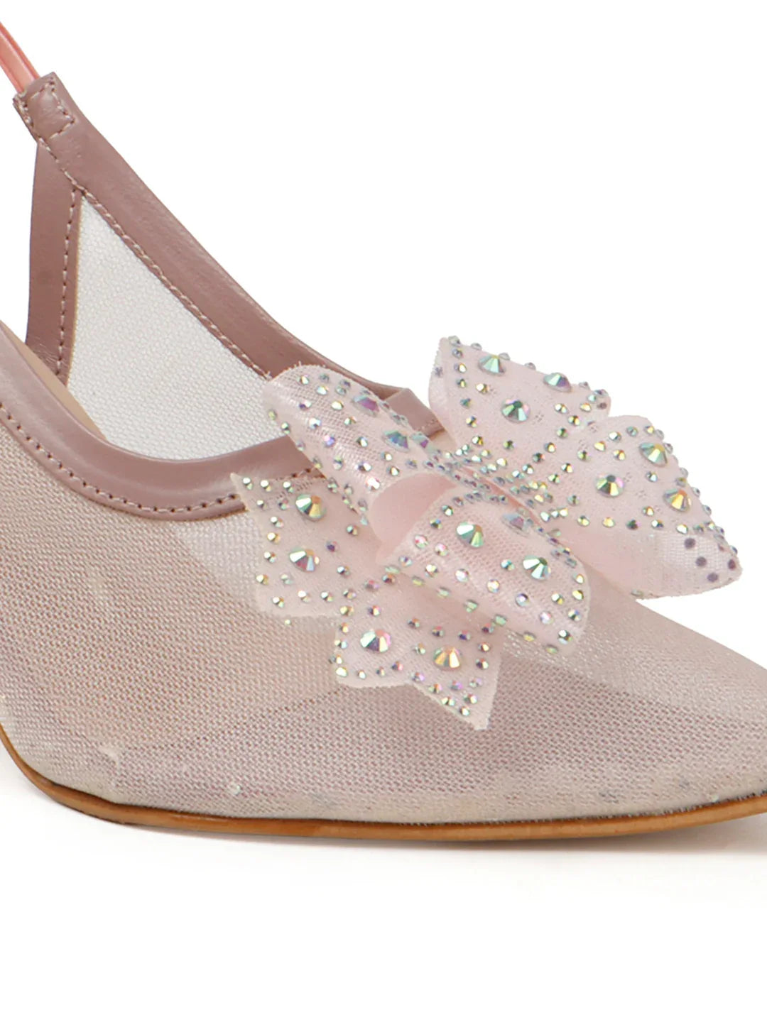 Glam Studded Bow Pointed Slingback Heels