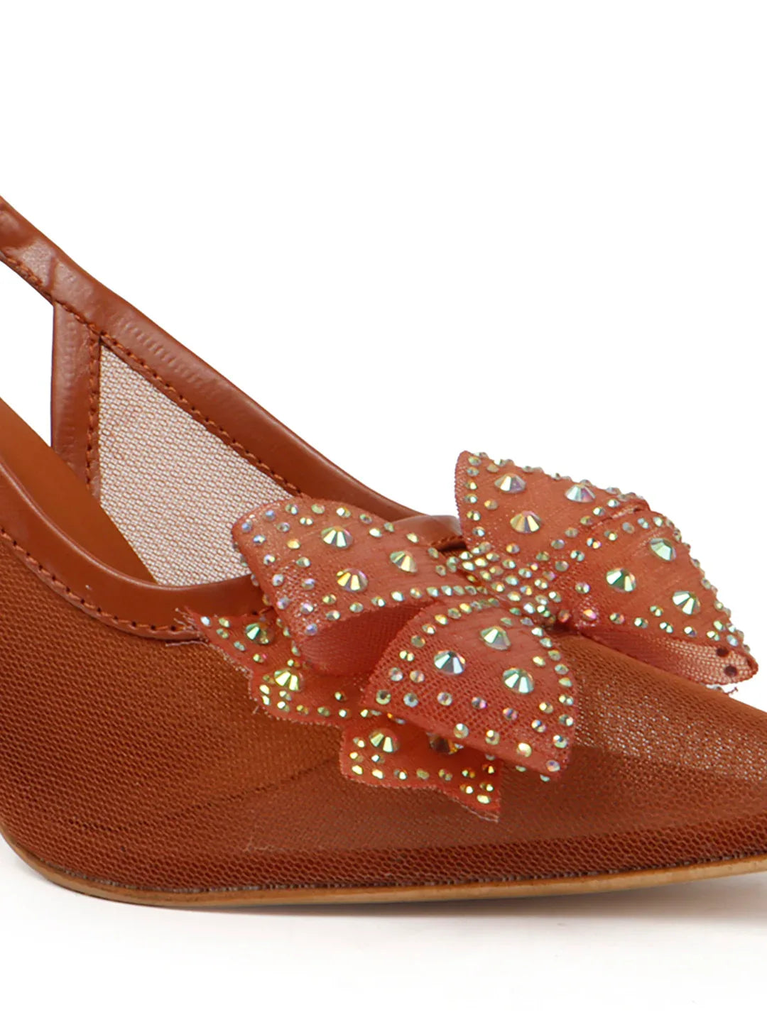 Glam Studded Bow Pointed Slingback Heels